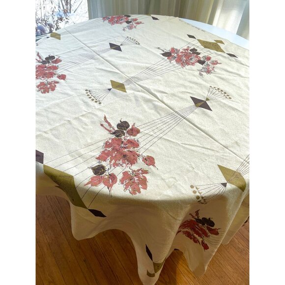 Vintage Mid Century 60s fabric, curtain material, geometric & floral, per yard - Picture 2 of 10